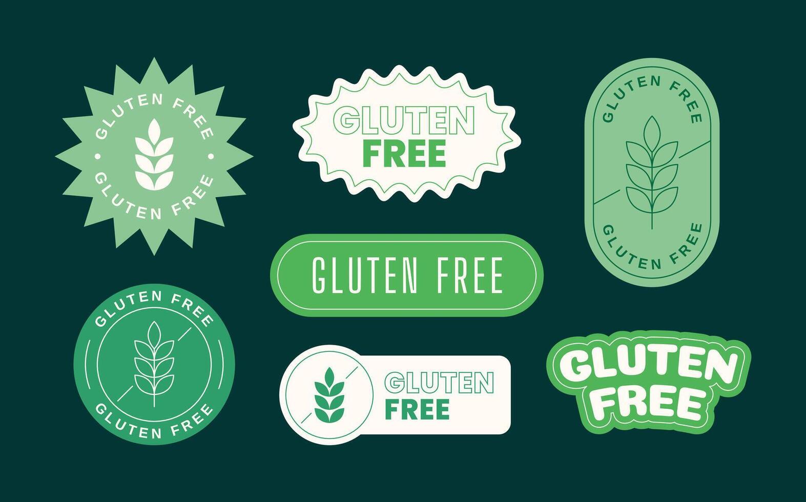 Set of gluten free label designs in flat and line style. Gluten free stickers with wheat symbol. illustration vector