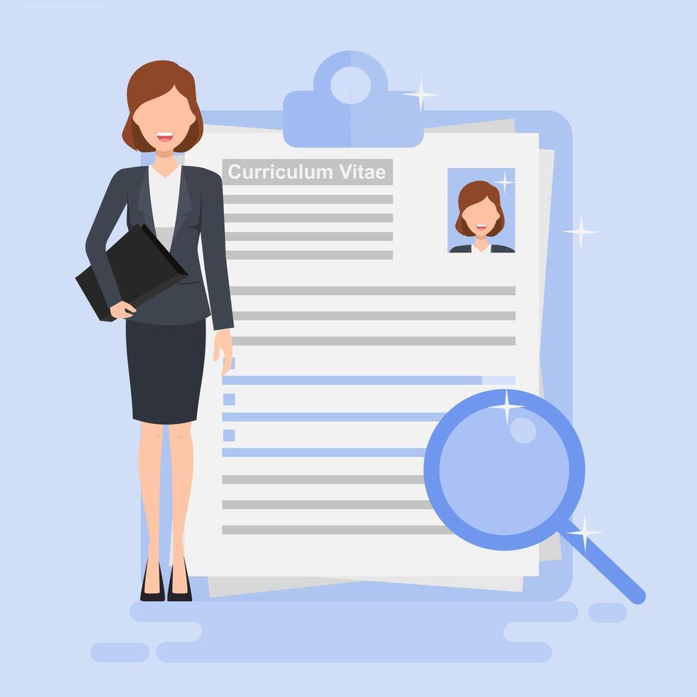 Curriculum Vitae Review Illustration. New employee recruitment concept. Illustration for banners, and presentations. vector