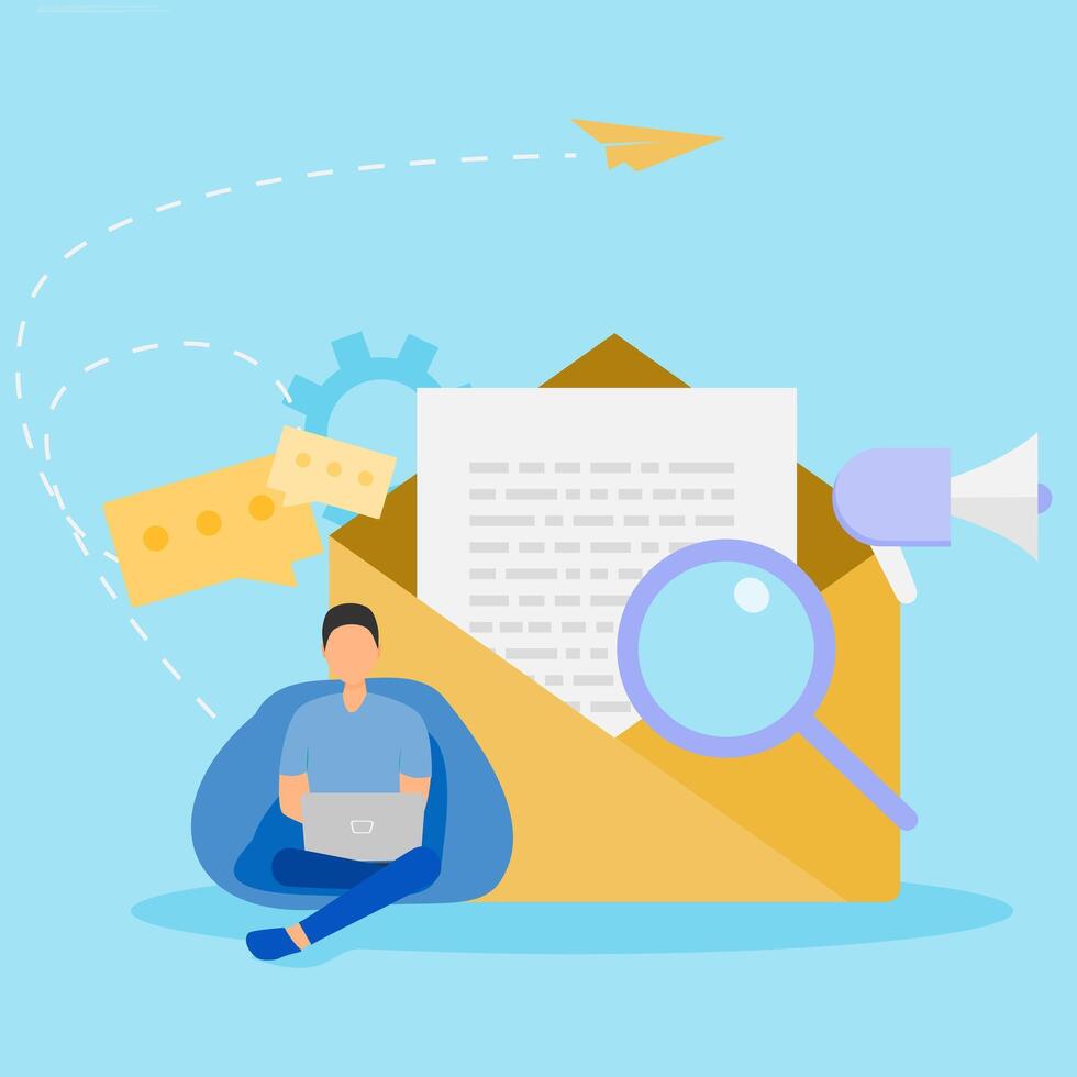 Email marketing concept, email customer marketing, personalized email. flat design illustration. vector