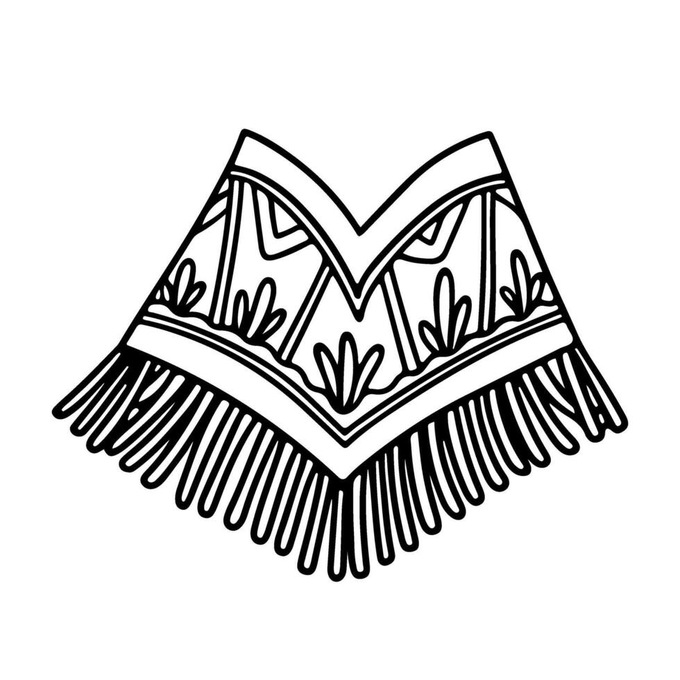 Mexican traditional poncho clothes. Doodle illustration isolated on white background. Mexican culture symbols. Perfect for coloring books. outline illustration. vector
