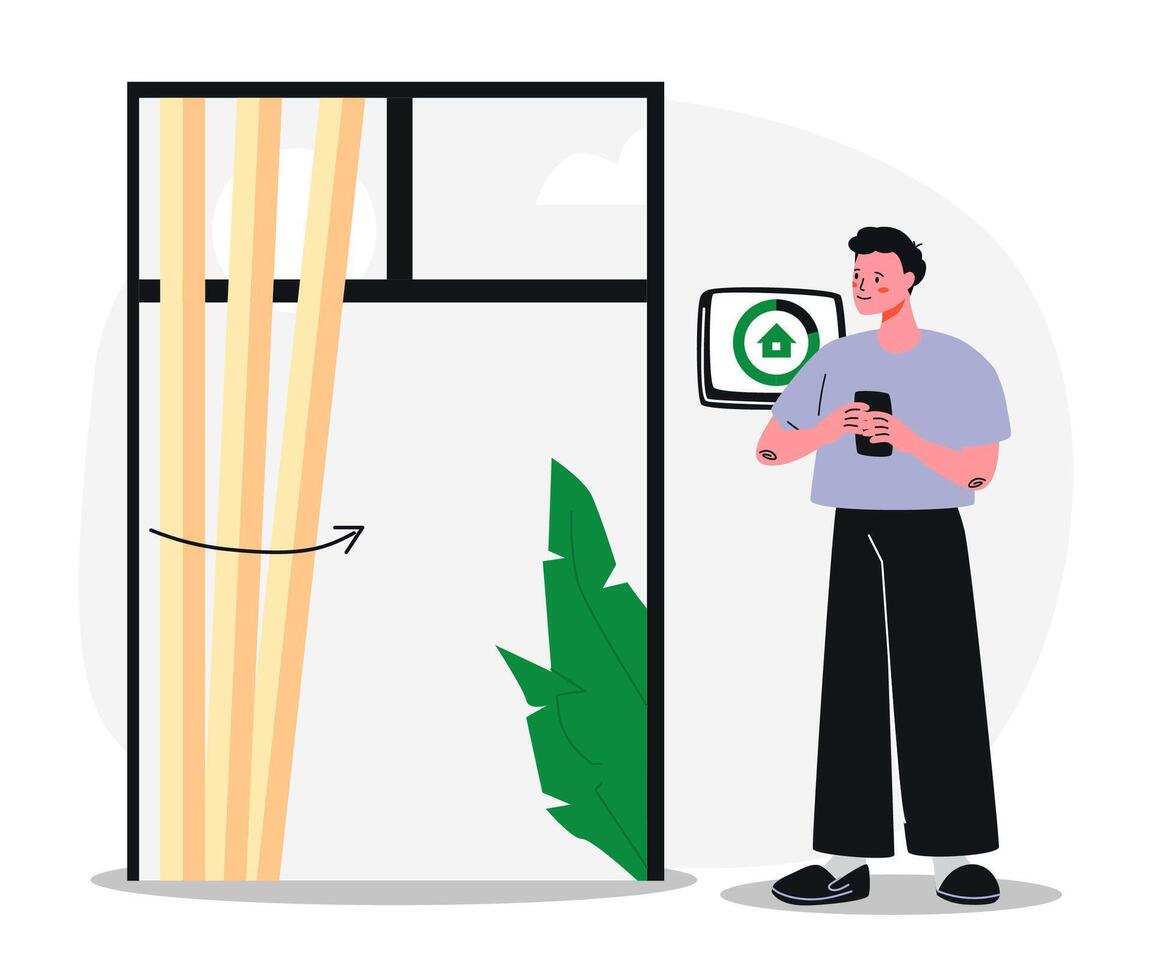 Smart Home Automated Blinds Control via Mobile App vector