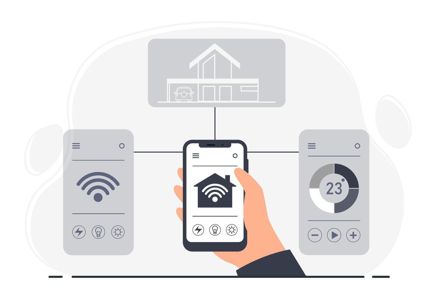Remote Control of Smart Home from Phone in Hand. vector