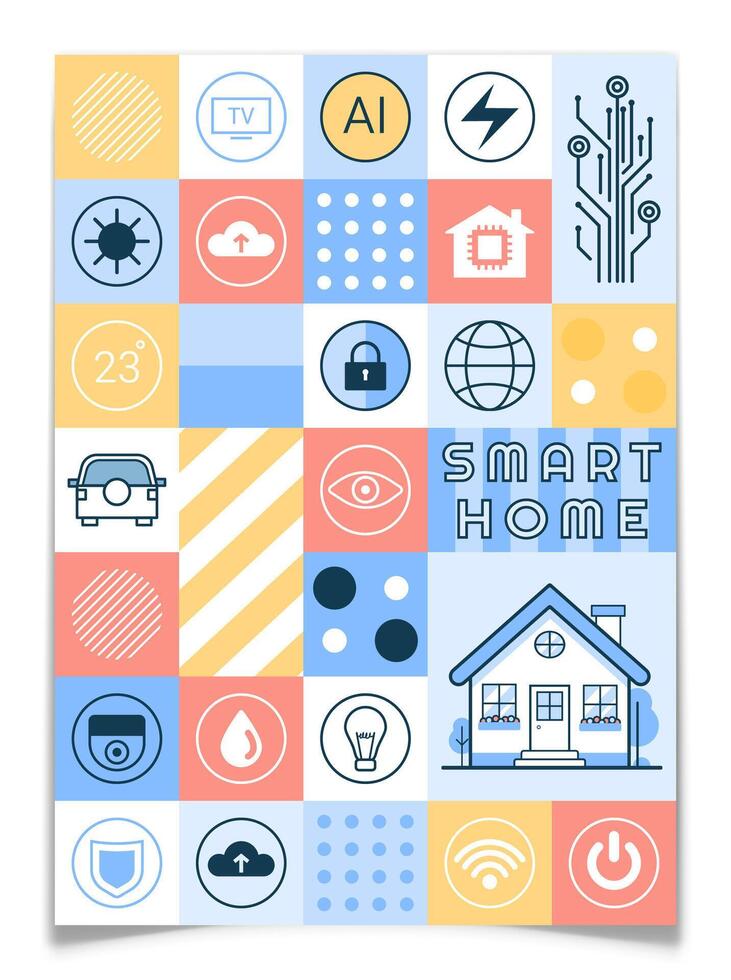 Smart Home Geometric Postcard with Modern Icons. vector
