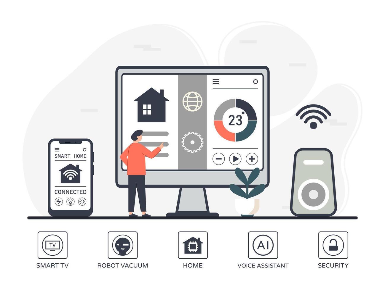 Smart Home Automation System Interface on Devices. vector