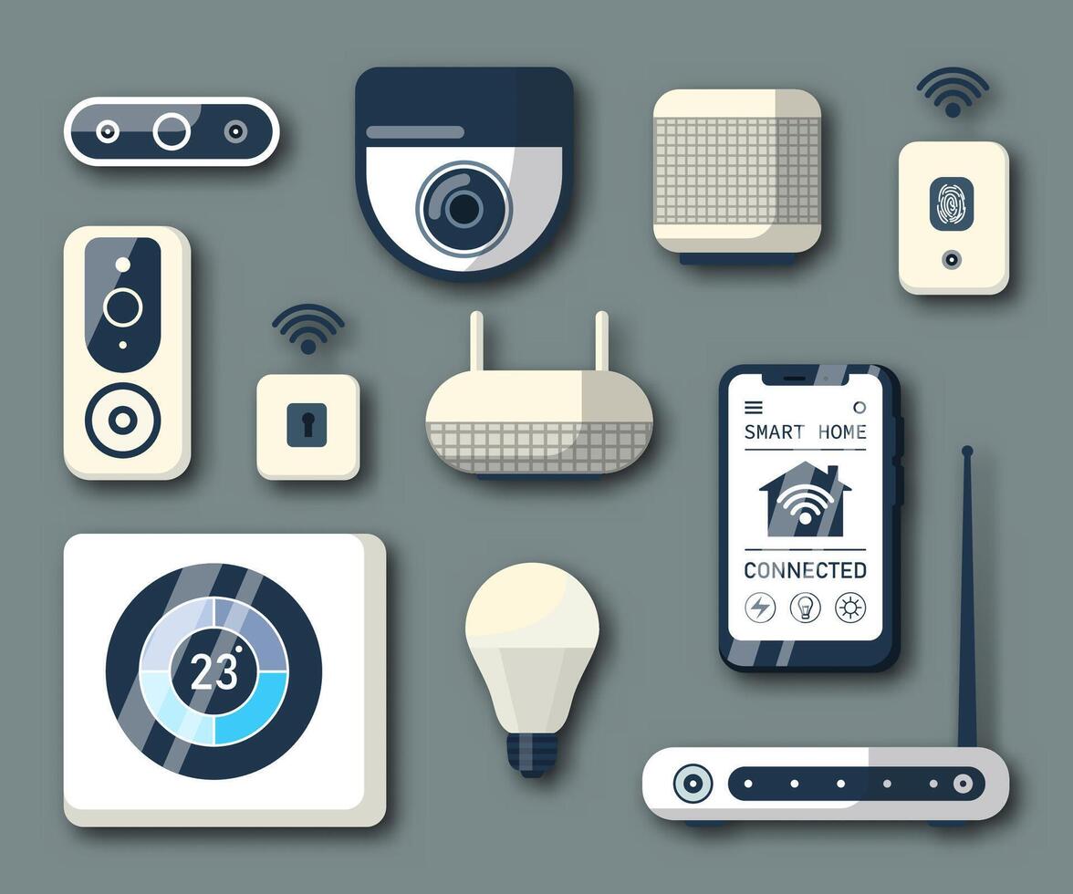 Smart Home Automation Devices and Controls Set. vector
