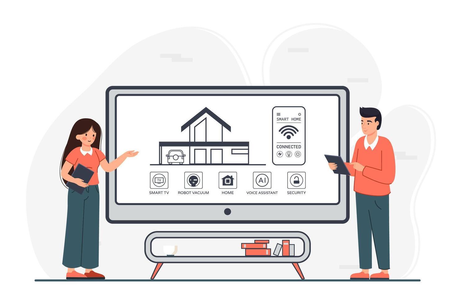 Smart Home Automation System Presentation on TV. vector