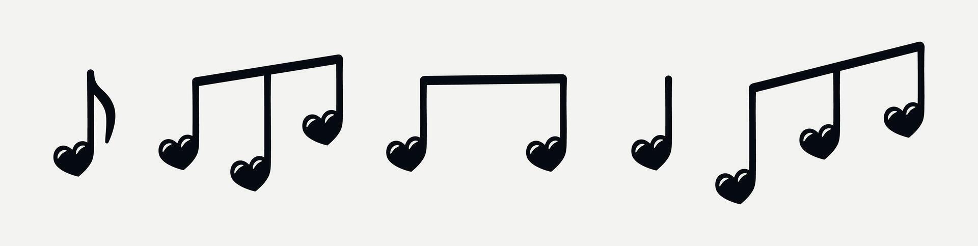 Set of musical notes in the shape of heart vector
