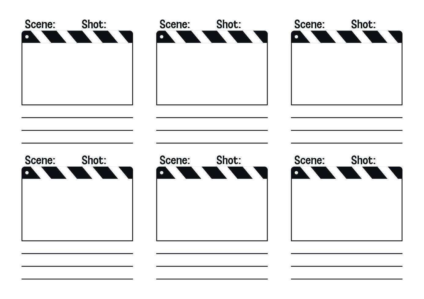 Creative film storyboard template. Perfect for Filmmakers, Designers and Animators. Movie storyboard layout, ideal for scene planning. A4 size template for filmmakers and designers vector