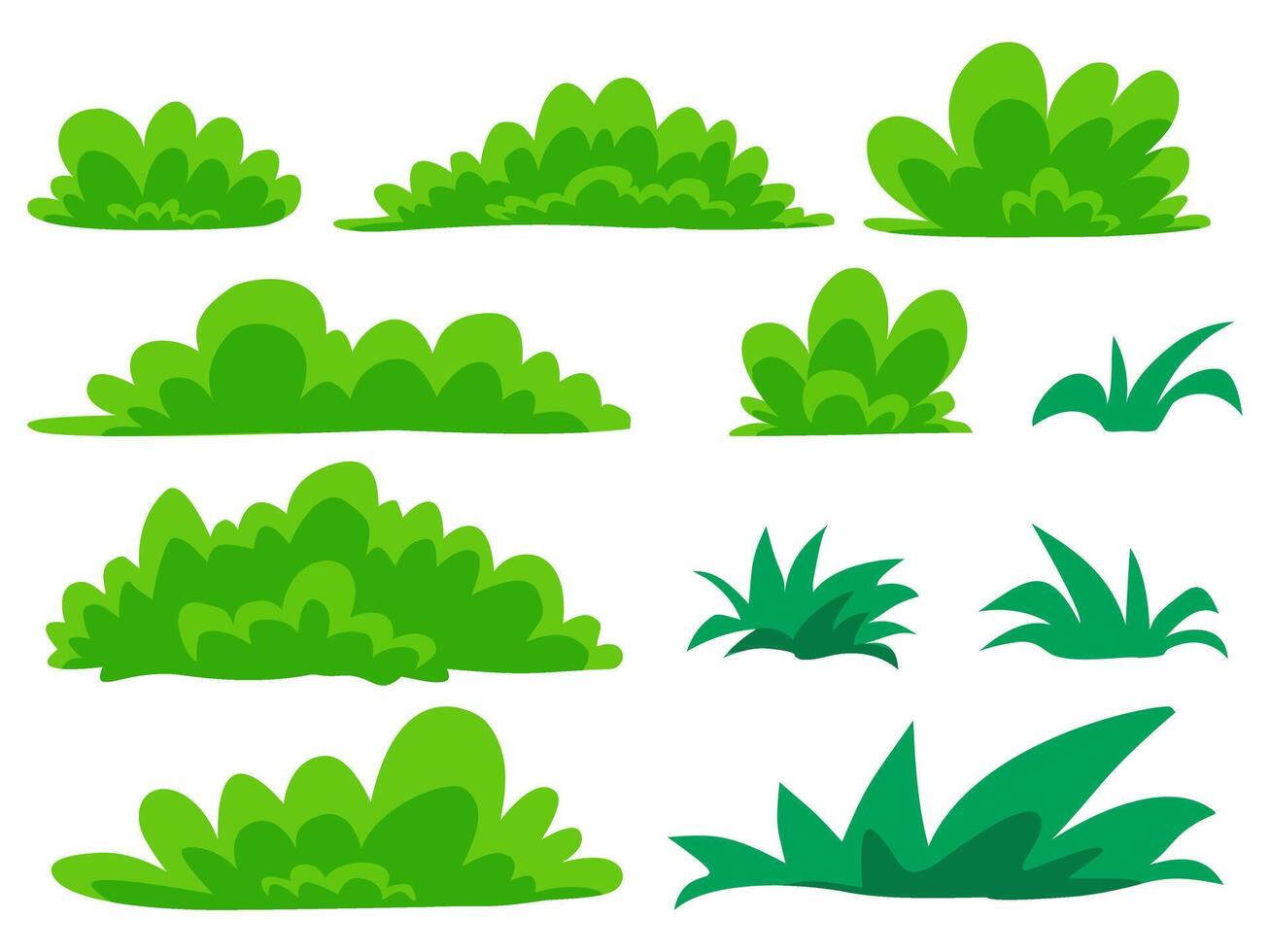 isolate green branch, grass silhouettes set. vector