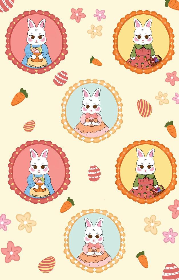 Celebrate Easter with this adorable pastel-colored background featuring cute bunnies vector