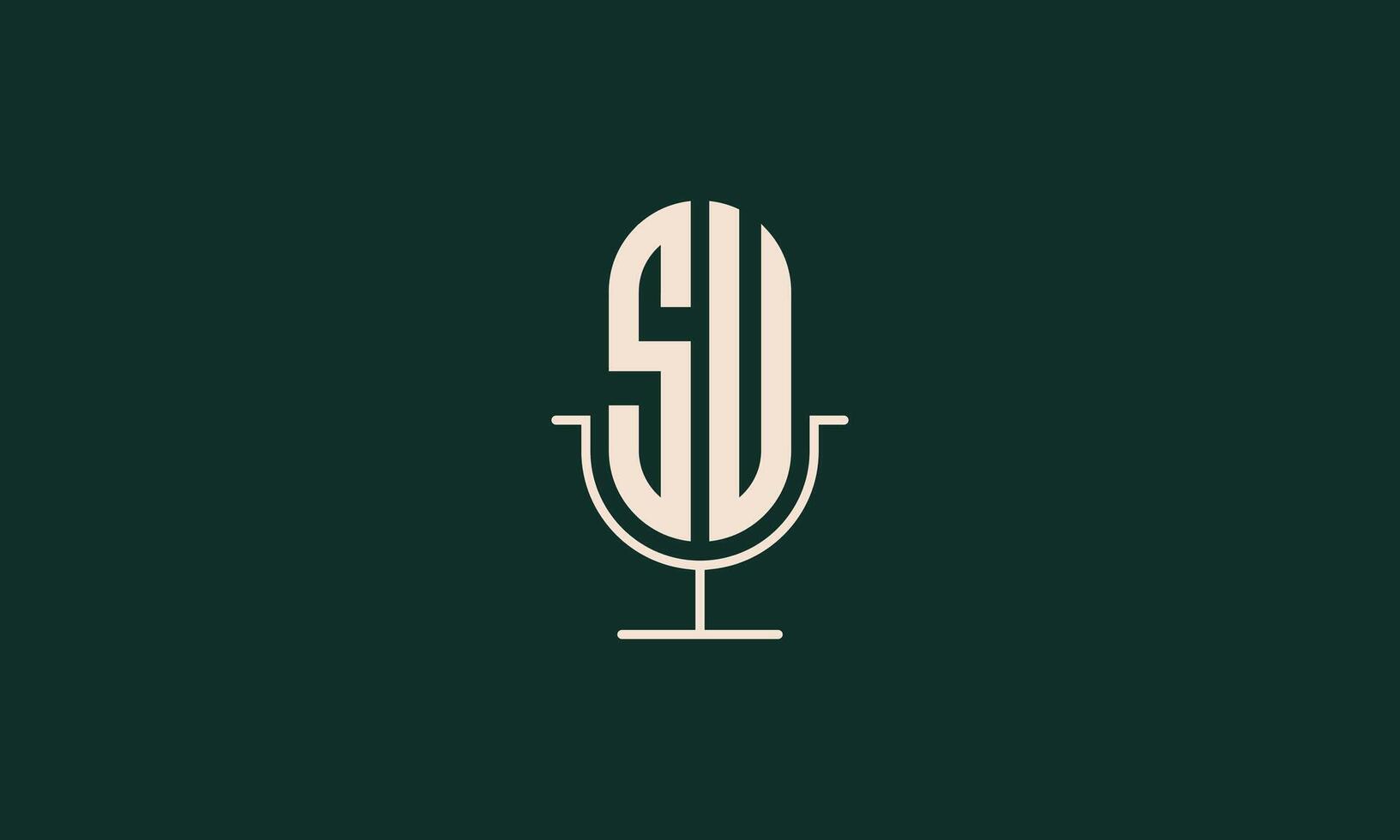 SU or SV podcast mic monogram logo design vector