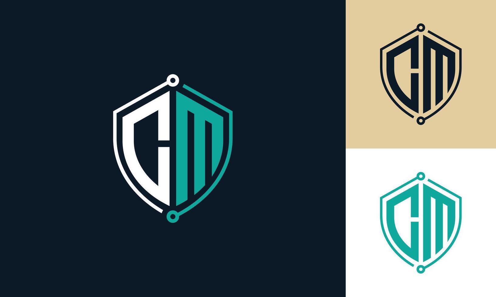CM shield technology monogram logo design vector