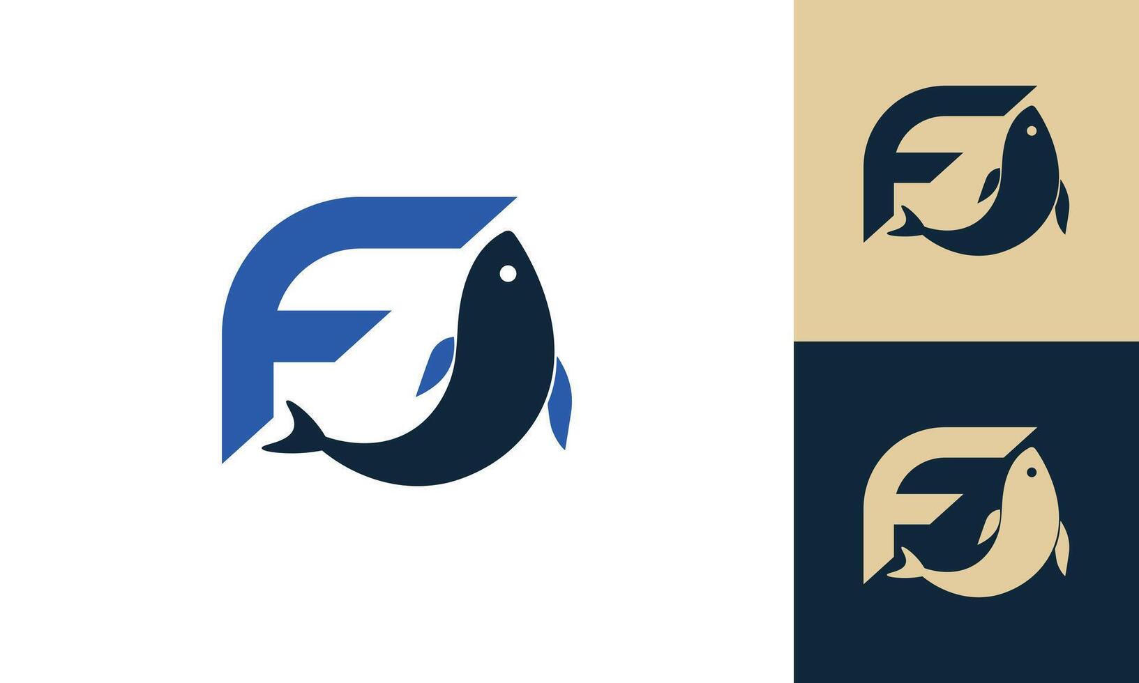 Letter F fish monogram logo design vector