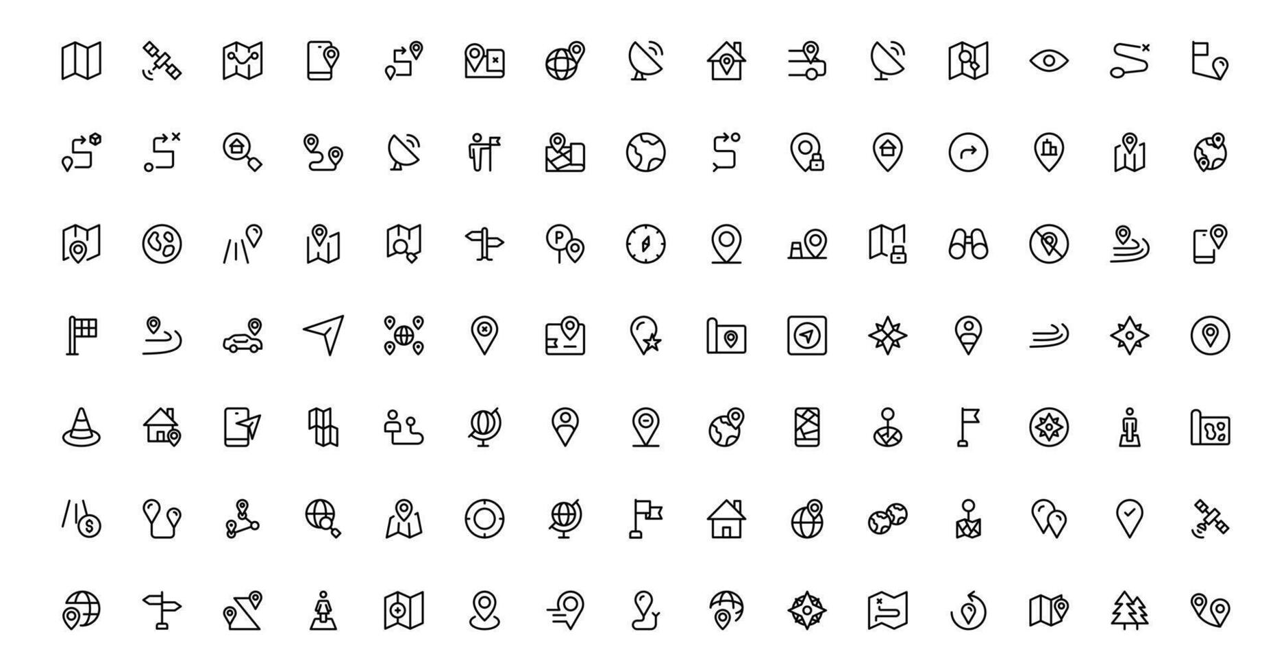 Pixel Perfect Navigation and Location Maps Icons set. vector