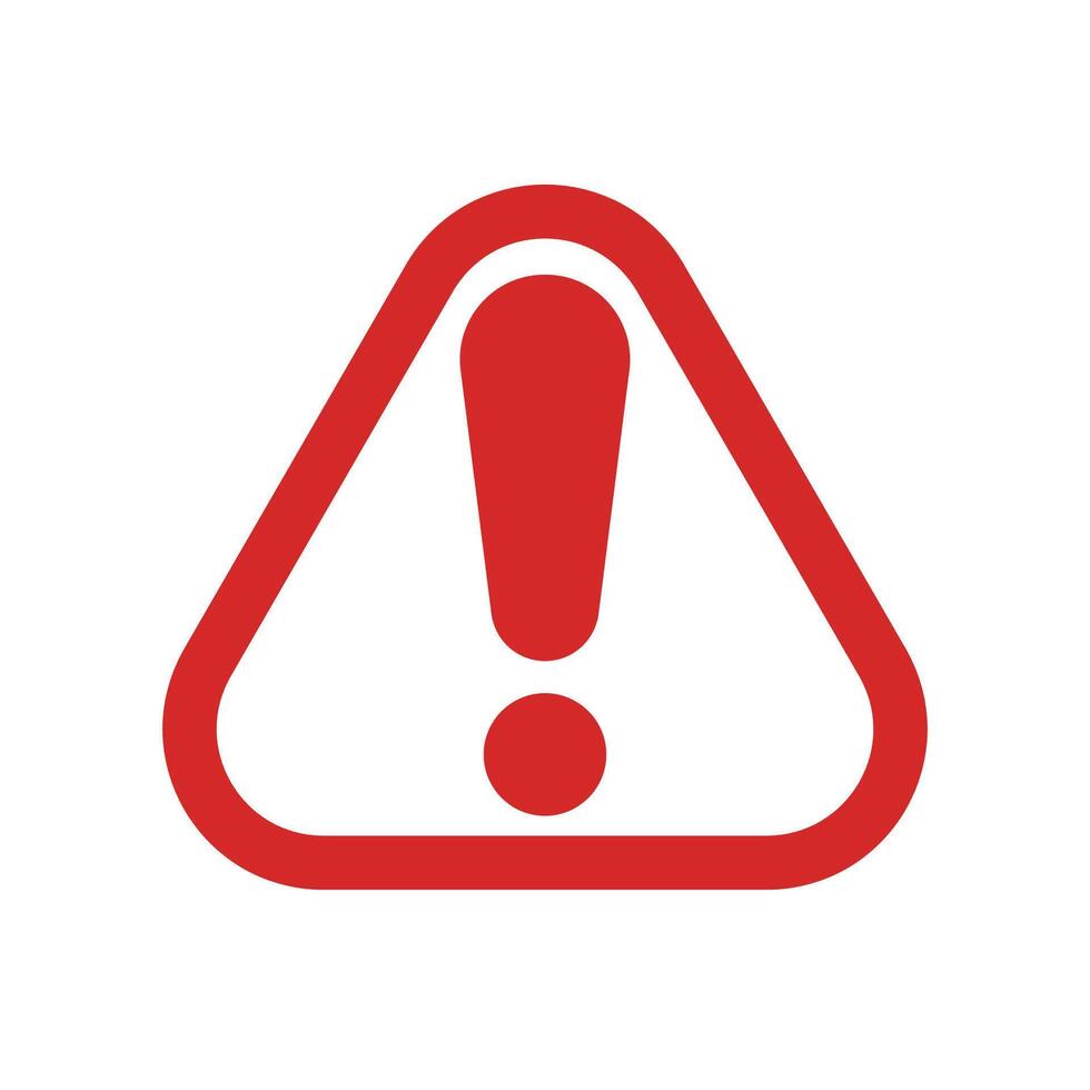 Red triangular warning icon featuring centered exclamation mark for alerts vector