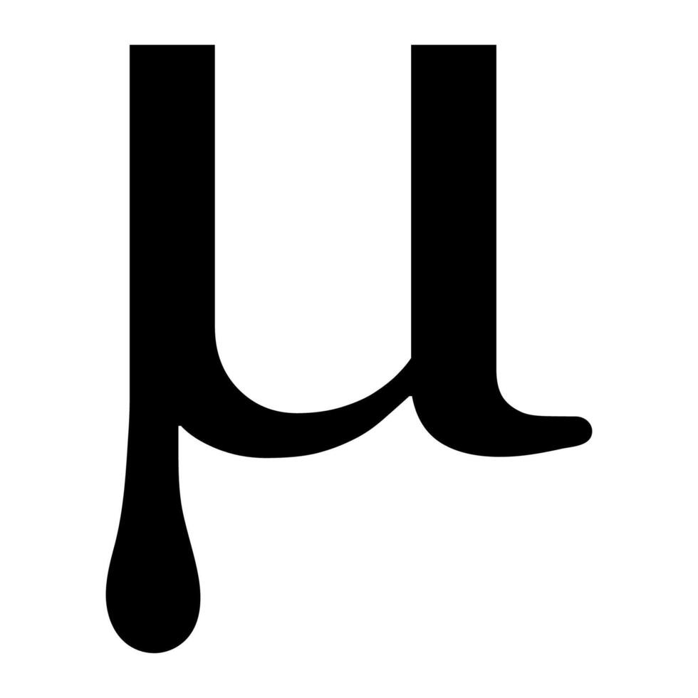 Bold stylized Greek letter mu with thick dripping tail vector
