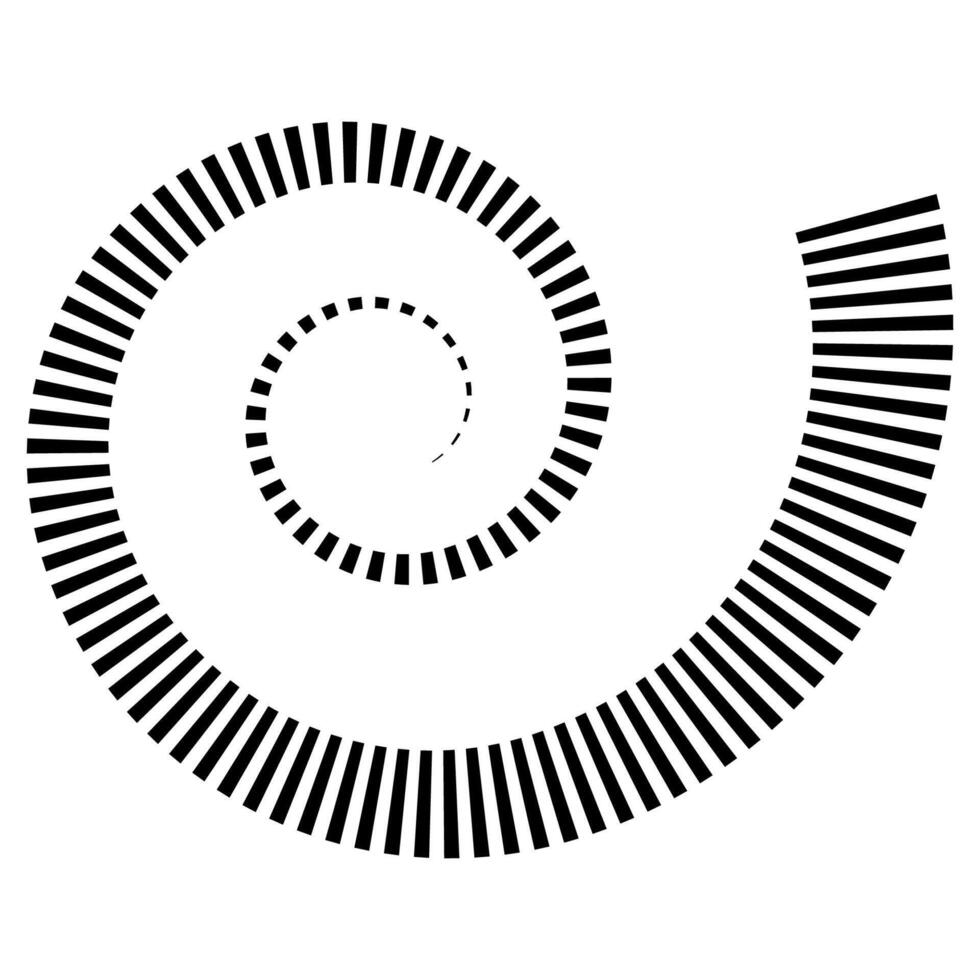 Abstract spiral with striped segments, geometric vortex illusion pattern vector