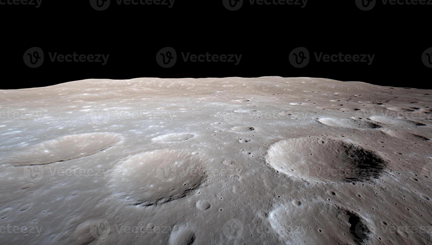Lunar surface, craters, and textures. Vast expanse of the moon's landscape, displaying numerous impact craters of varying sizes photo