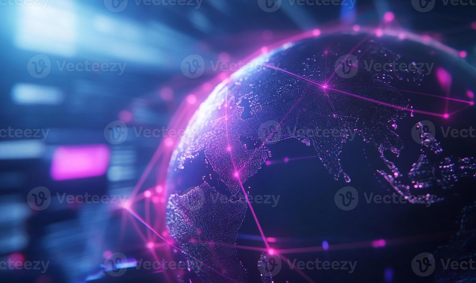 Global interconnectedness. Digital network encompassing Earth photo