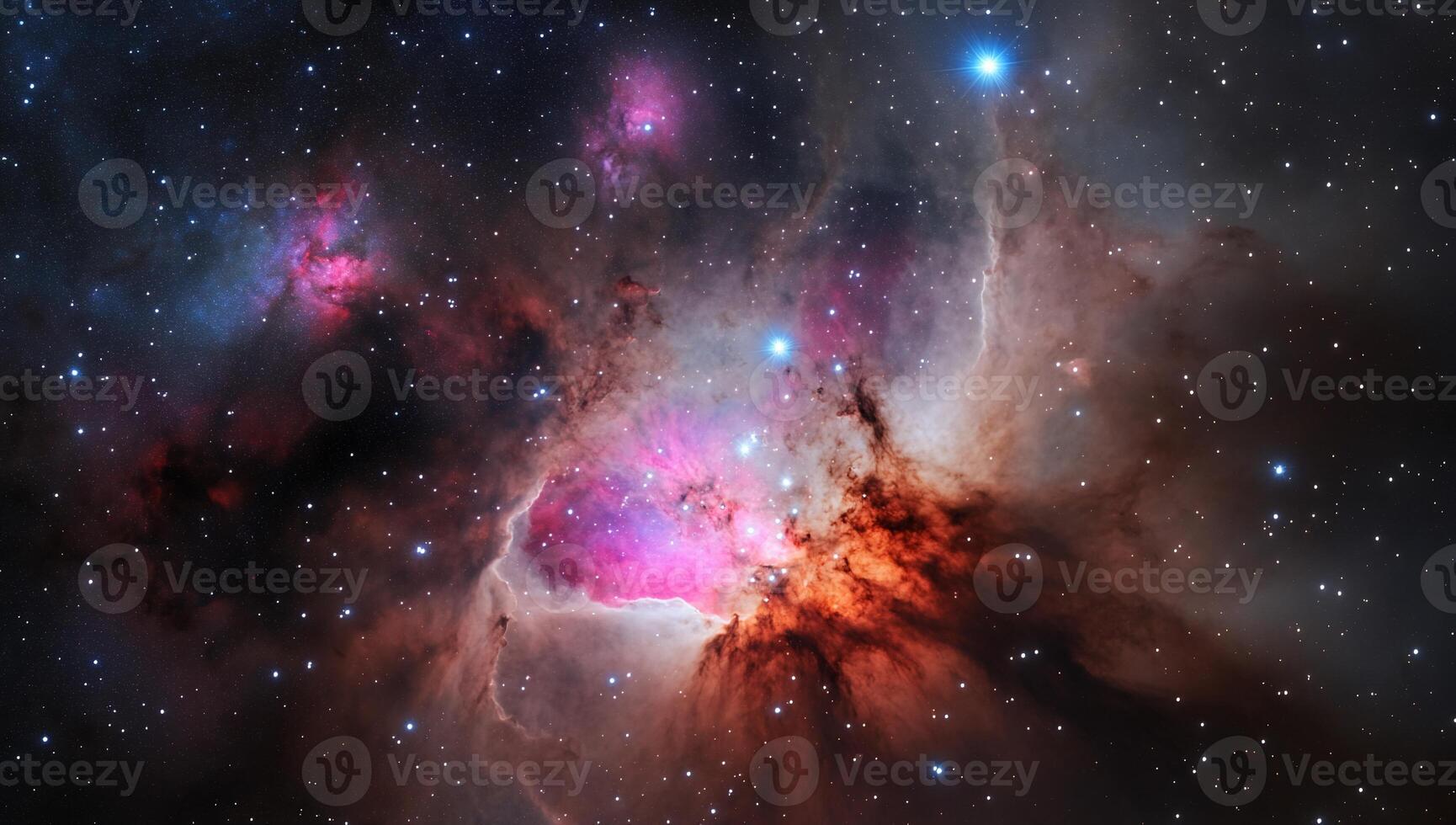 Nebulae in deep space. Vast expanse of cosmic dust, gases, and stars photo