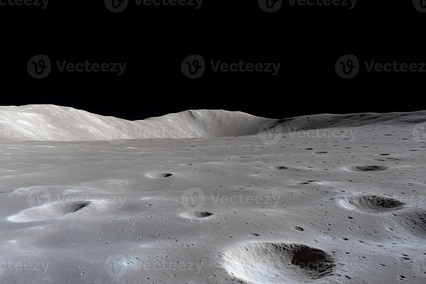 Lunar landscape, cratered surface, desolate terrain photo