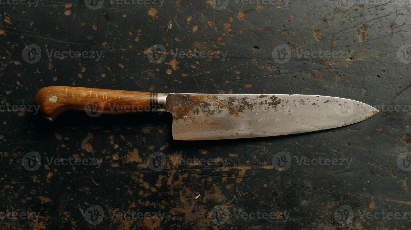 Rusty chef's knife on a dark surface photo