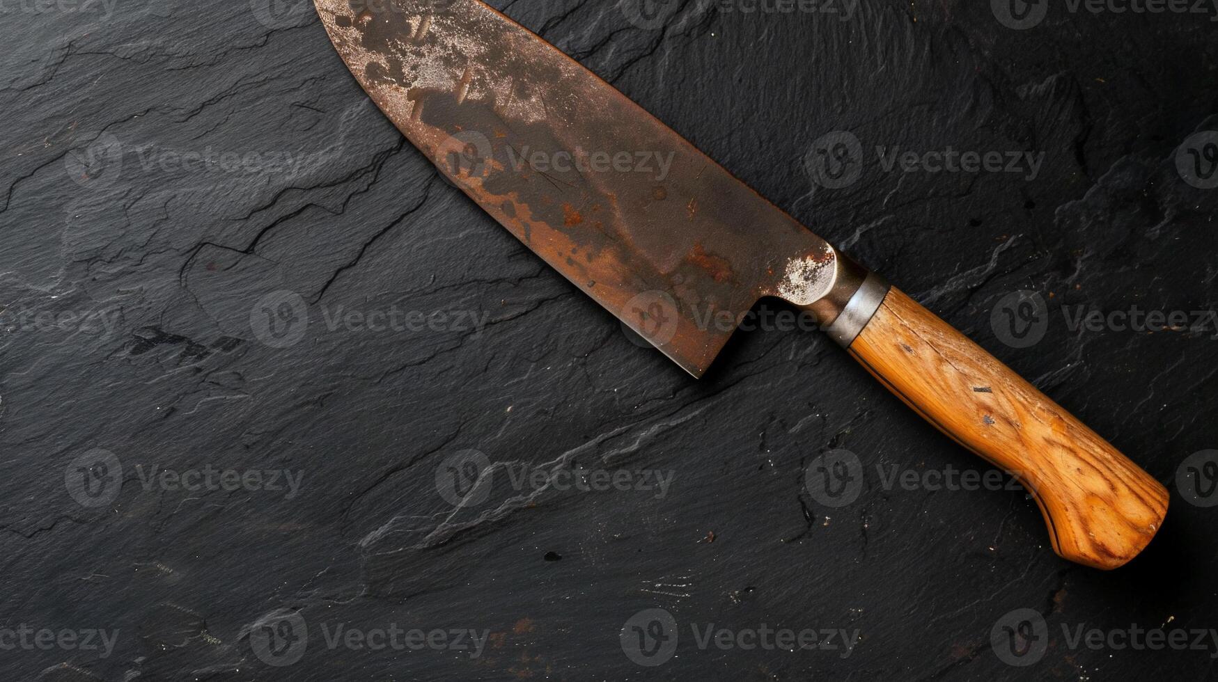 Rustic chef's knife on dark stone photo