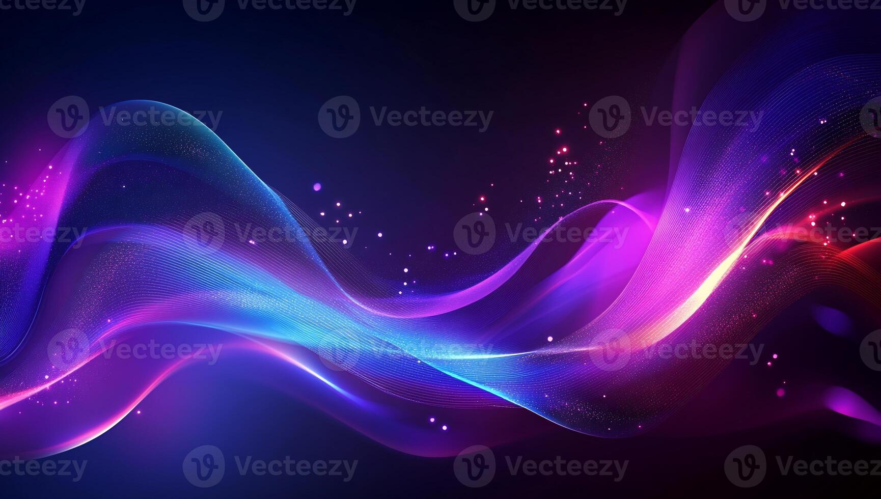 Abstract flowing lines of vibrant colors with glowing particles photo
