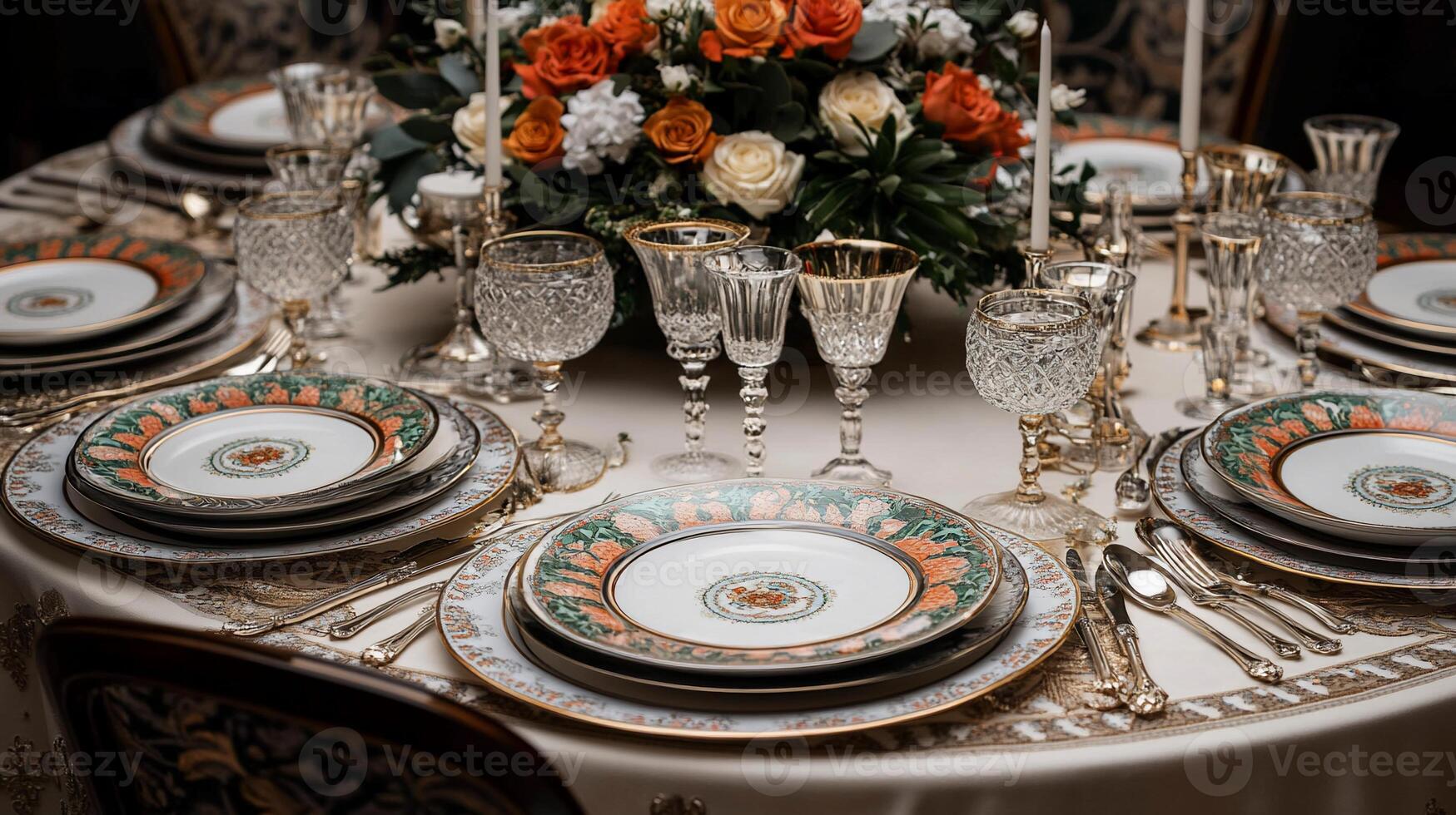 Exquisitely set formal dining table photo