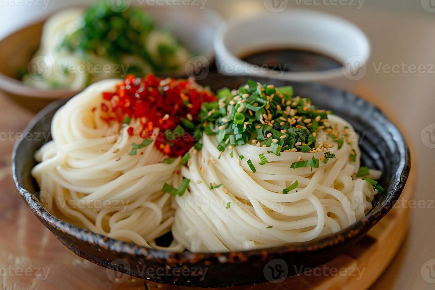 Fresh noodles with sauces photo