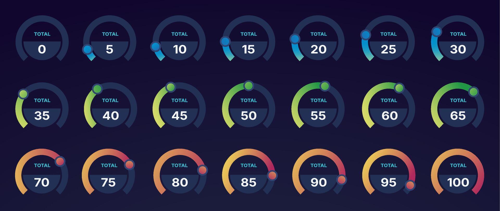 Circle chart percent. Pie graph with percentage numbers, round infographic elements for business presentation, statistic report percent step diagram. set vector