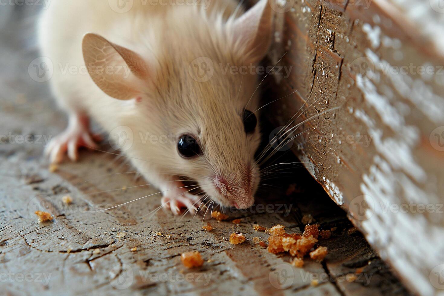 Small beige mouse eating crumbs photo