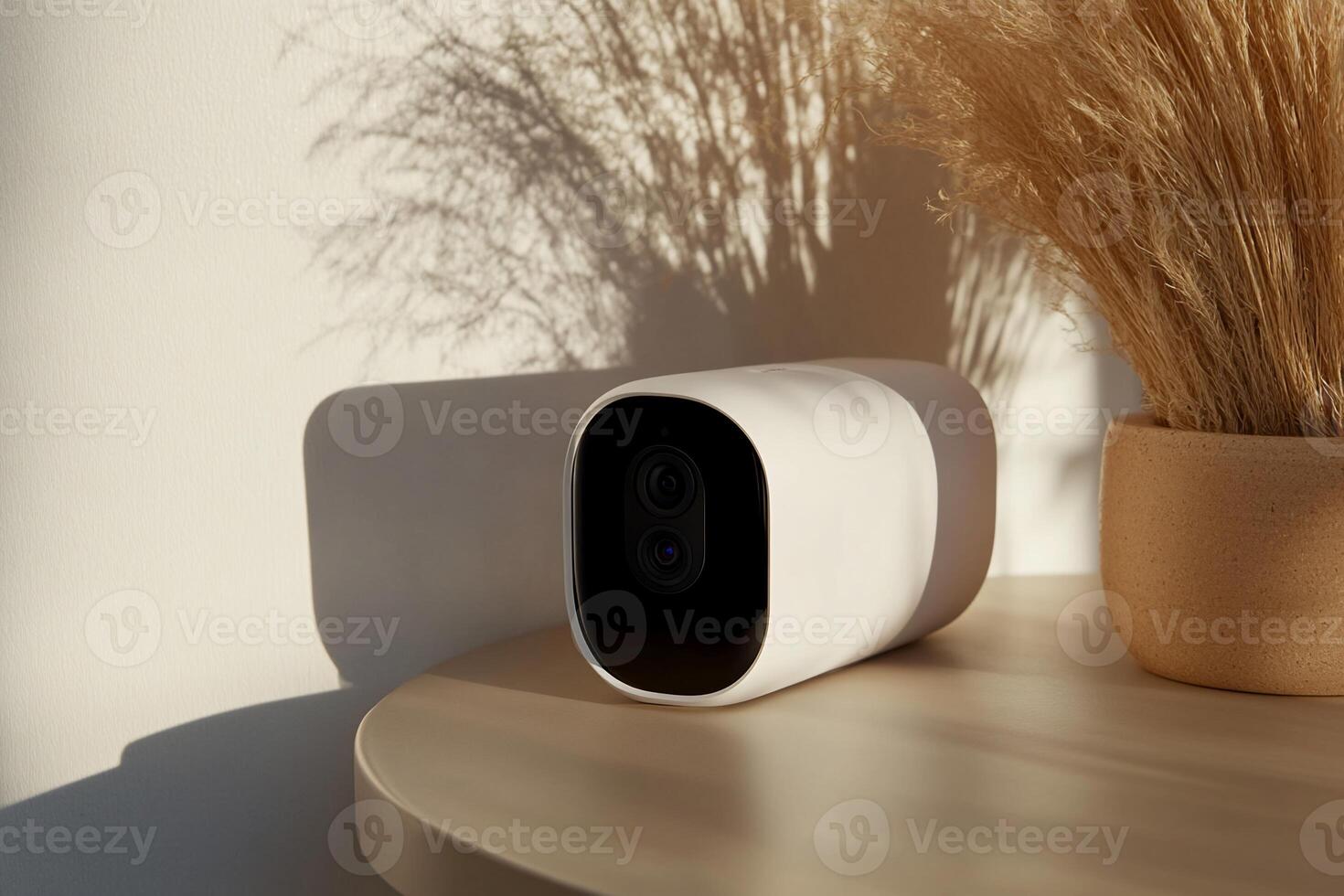 Modern security camera on a table photo