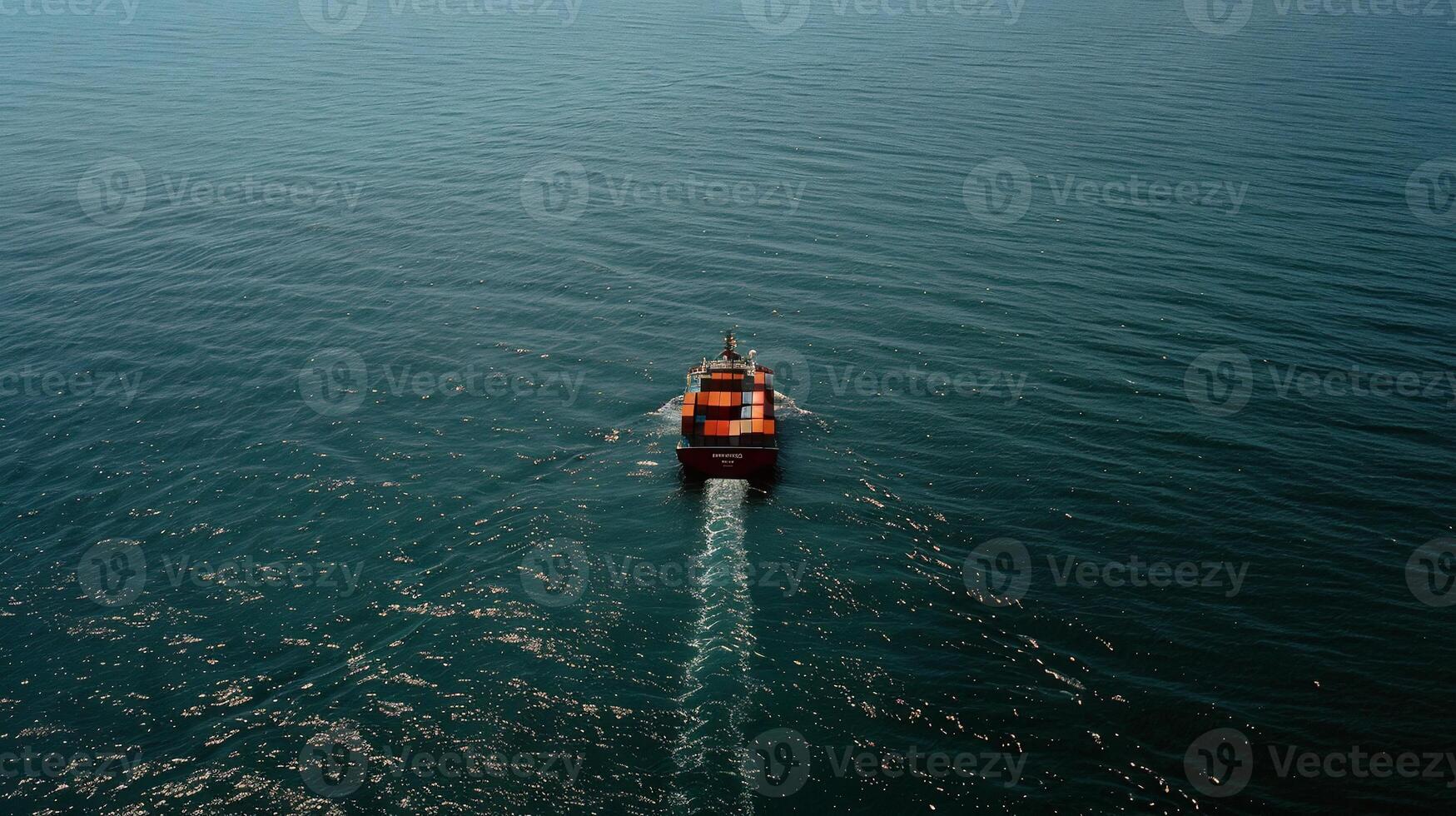 An aerial view of a boat traveling across the ocean photo