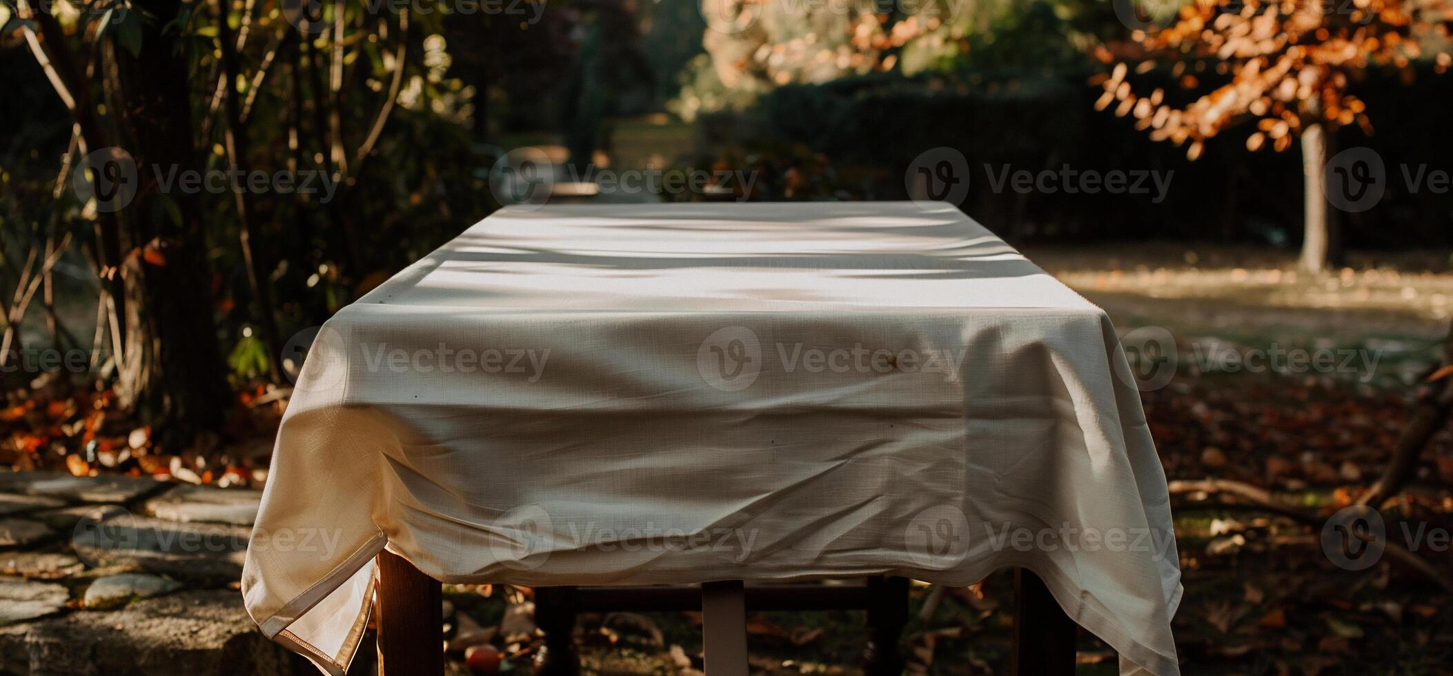 Outdoor Table Covered with a Light Cloth photo