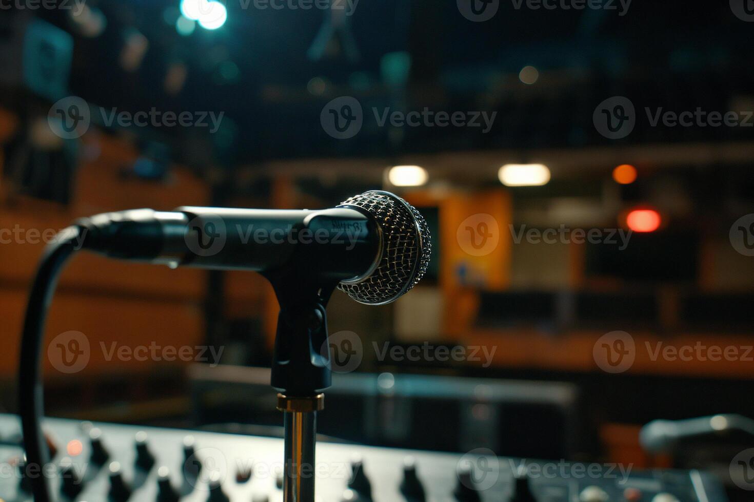 Studio microphone on a mixing console photo