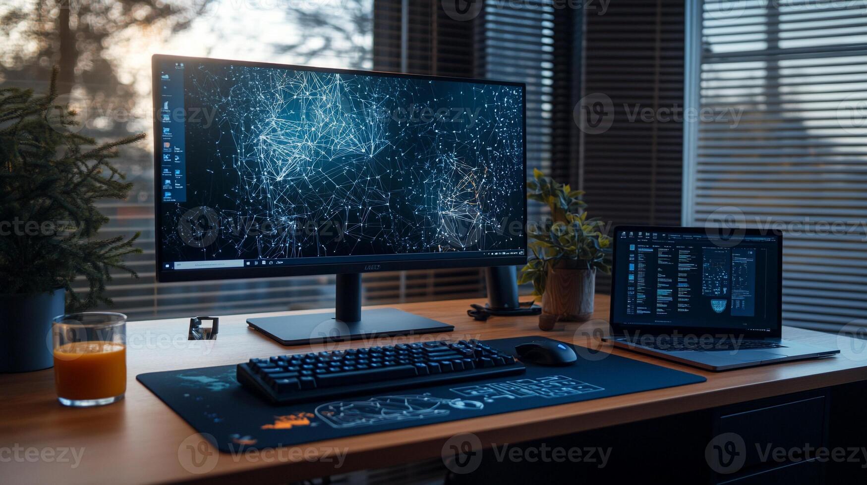 Modern workspace with computer setup photo