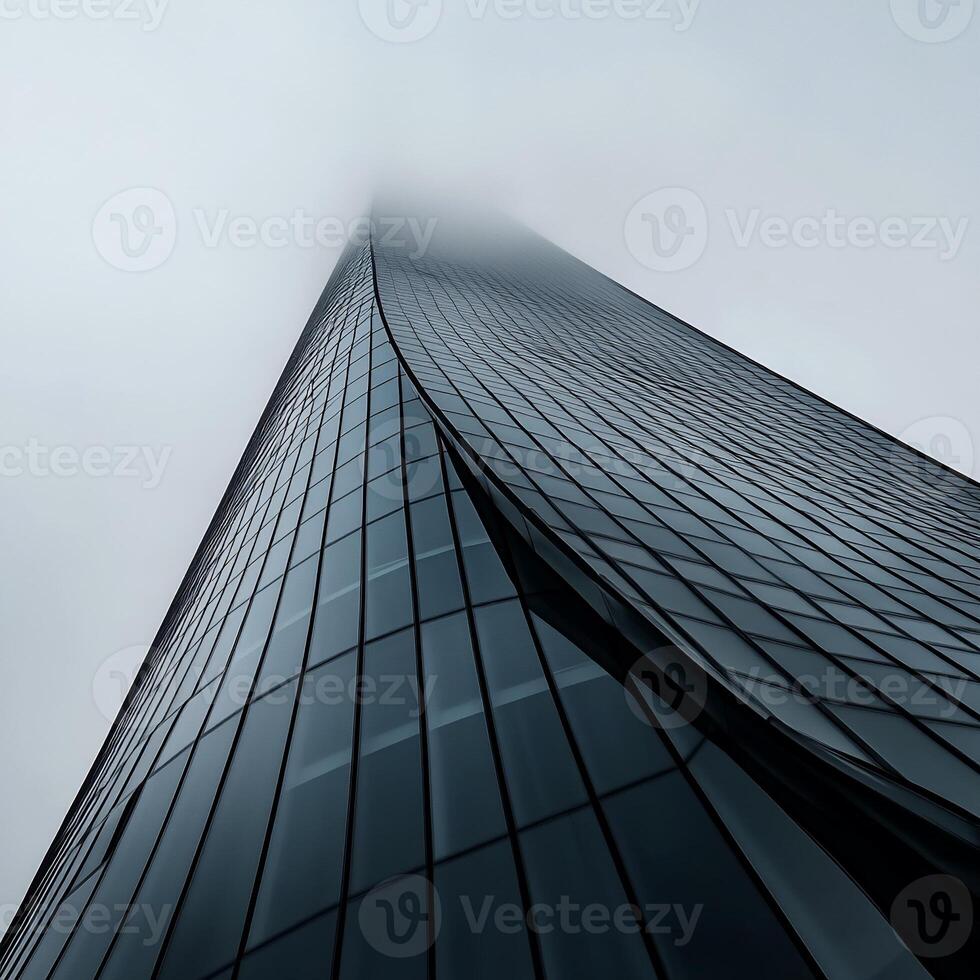 Modern skyscraper, shrouded in mist. Dynamic architectural facade photo