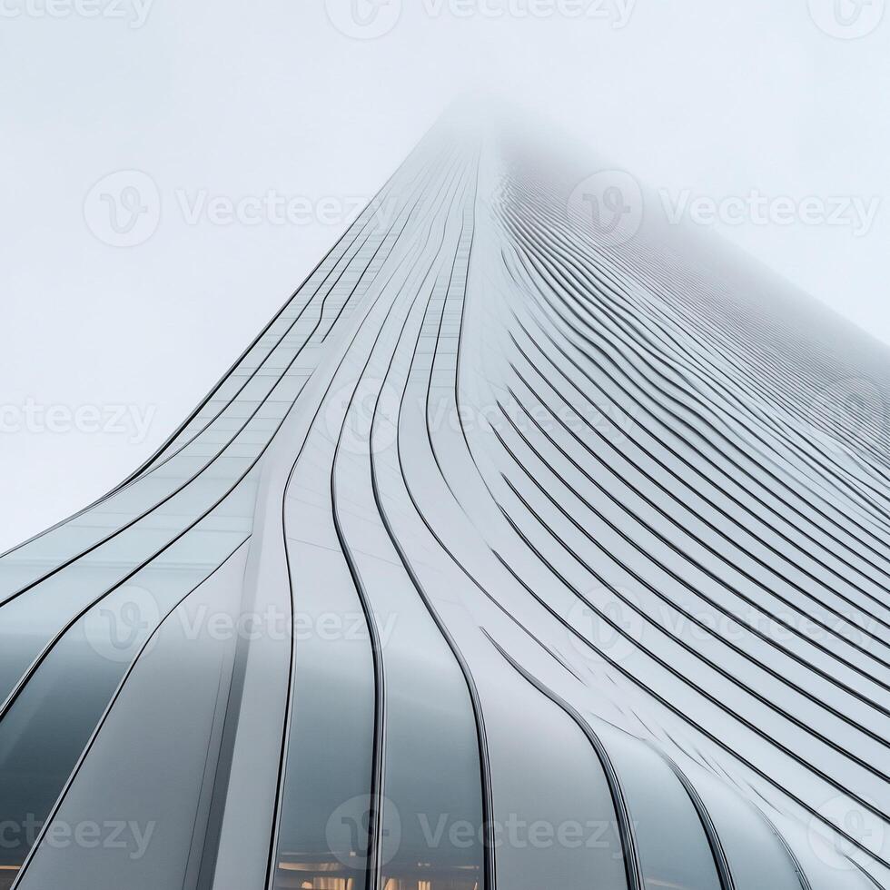 Modern architectural facade, smooth flowing lines, and reflective glass panels. Exterior view of a skyscraper photo