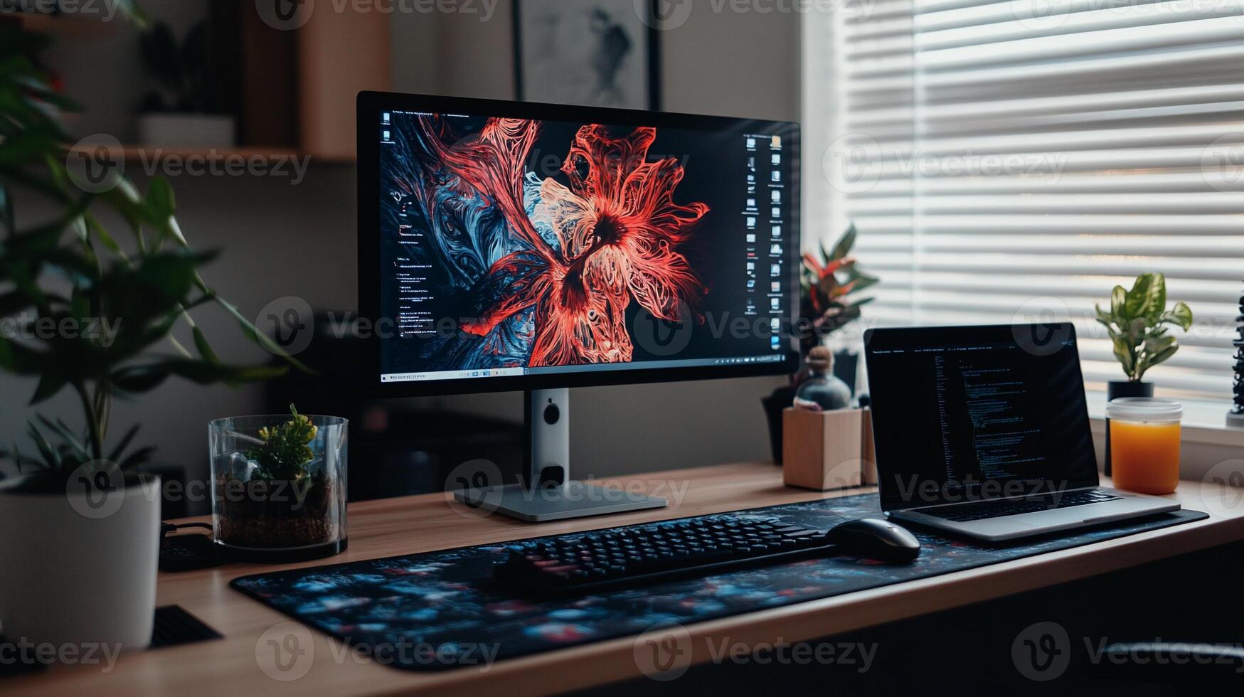 Home office workspace with modern desktop setup photo