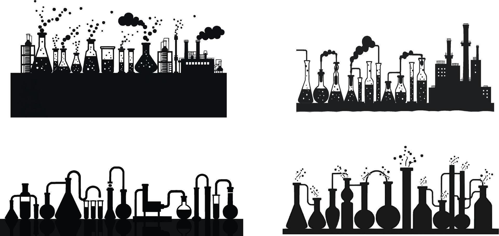 silhouettes of factories and factories in different shapes vector