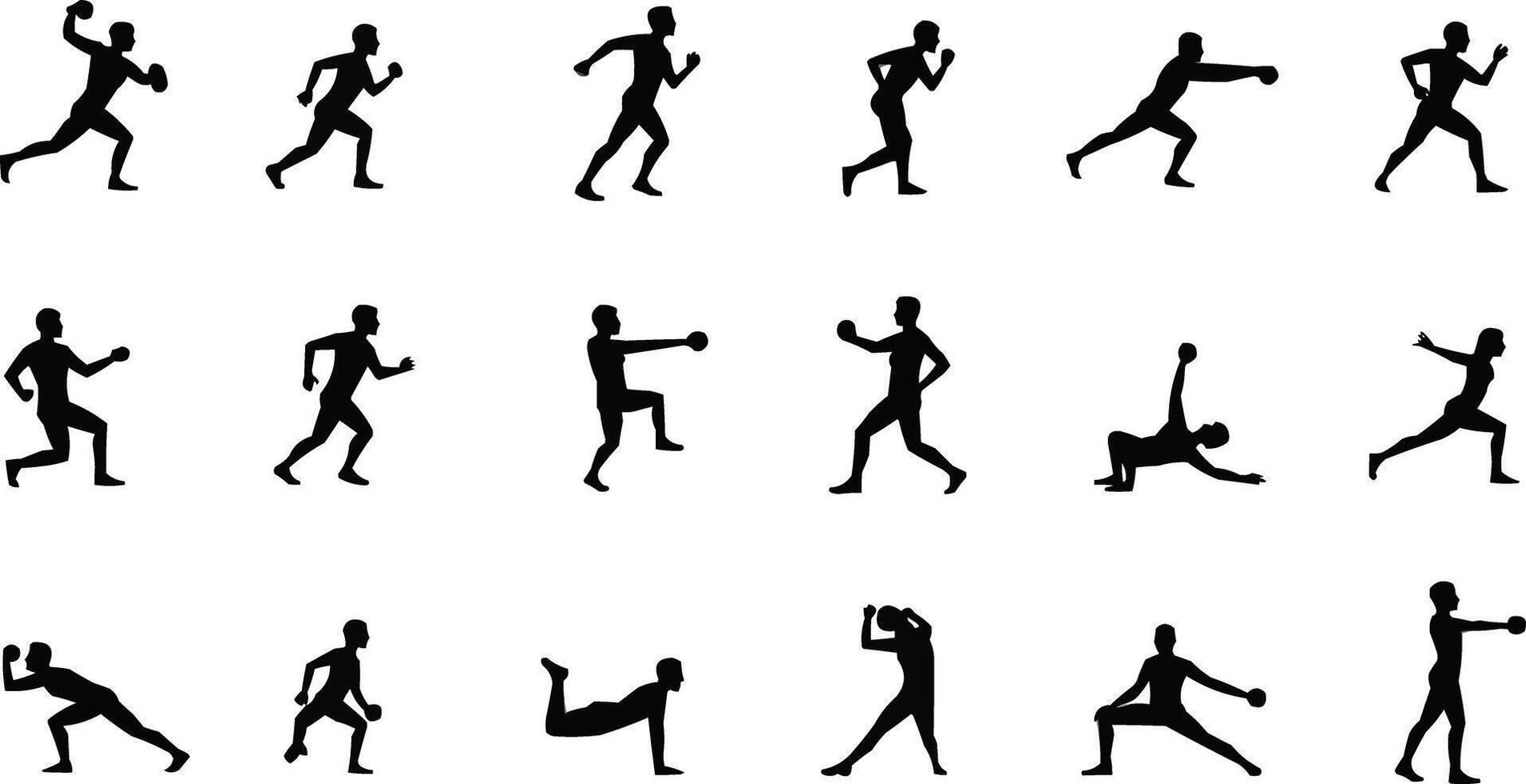 silhouettes of people doing various exercises vector