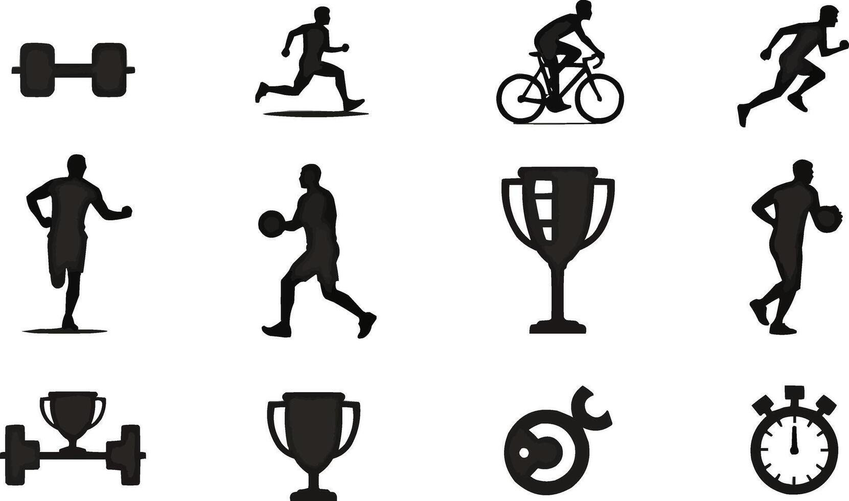 a set of silhouettes of people running, cycling and other activities vector