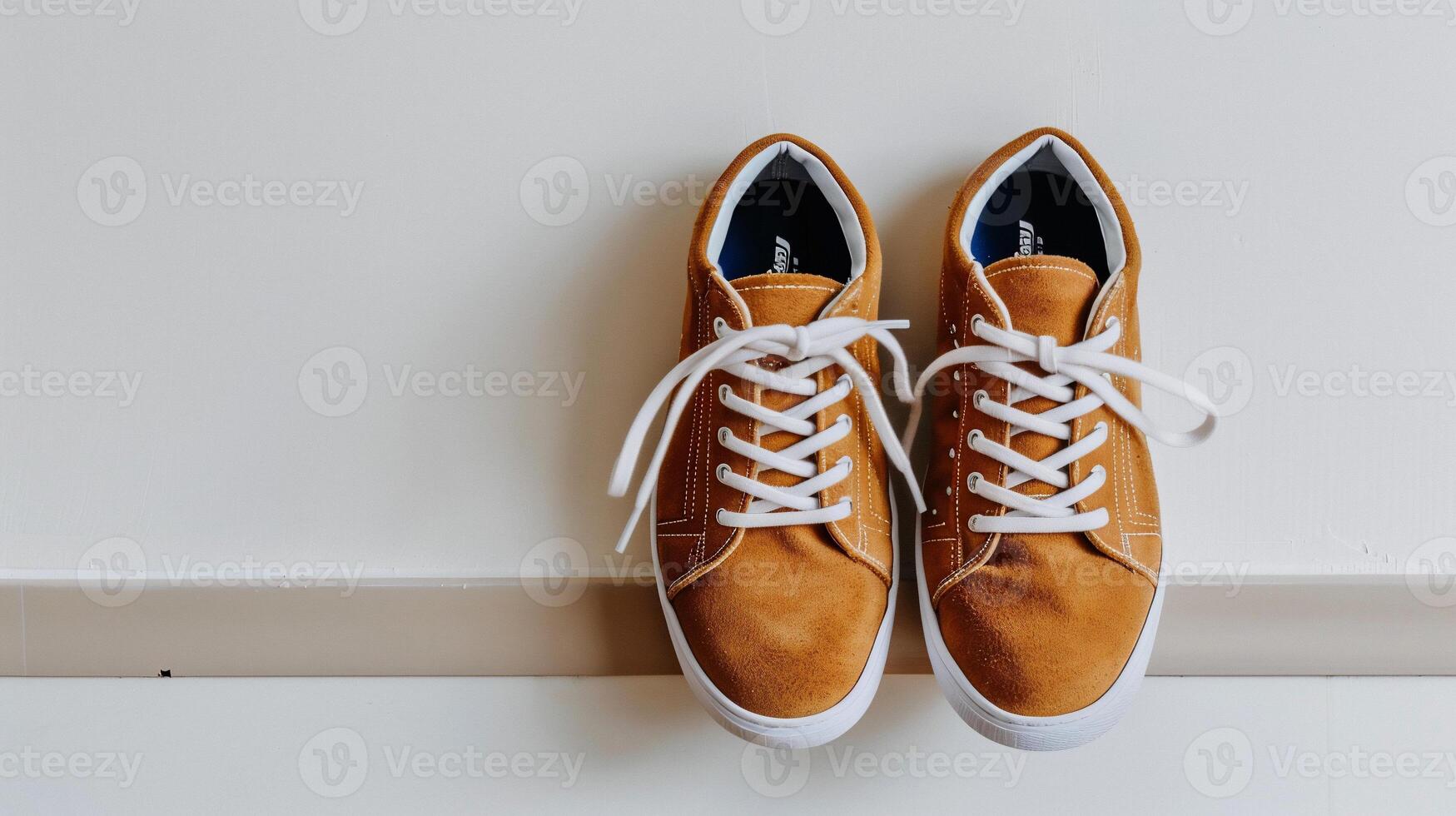Pair of light brown casual shoes photo