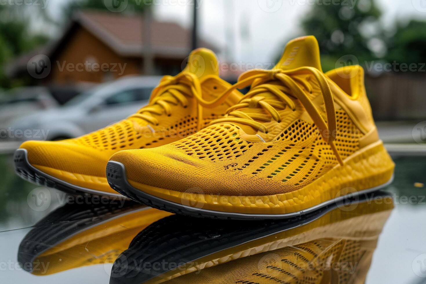 Bright yellow running shoes photo