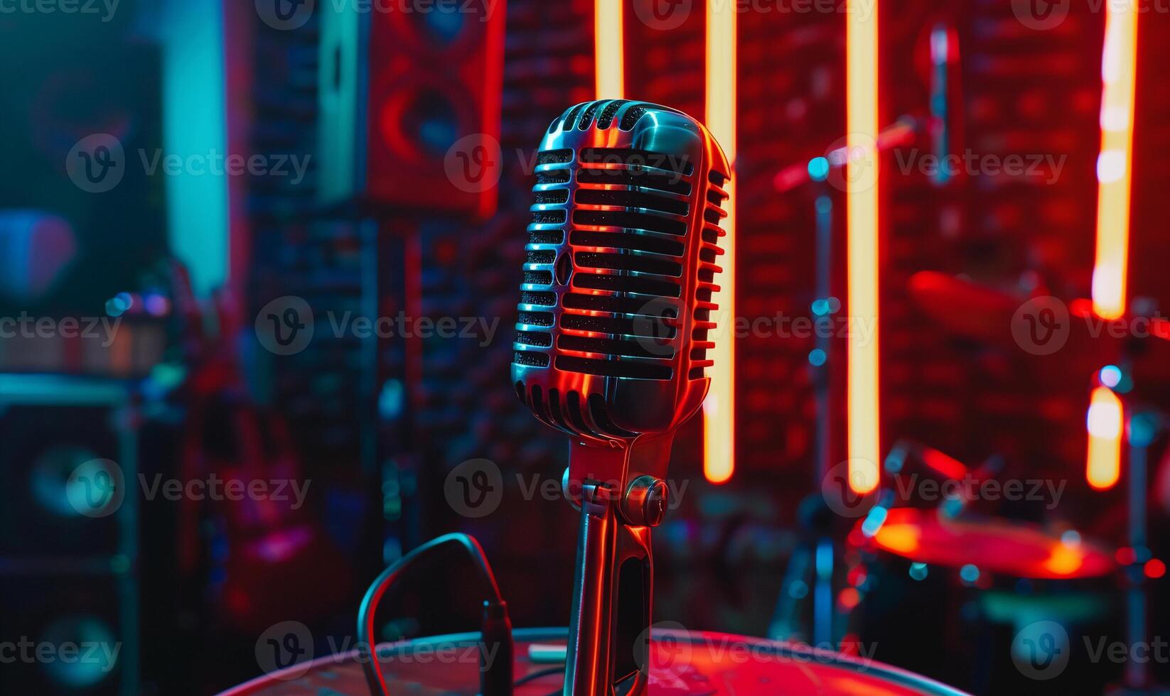 Retro microphone in a recording studio photo