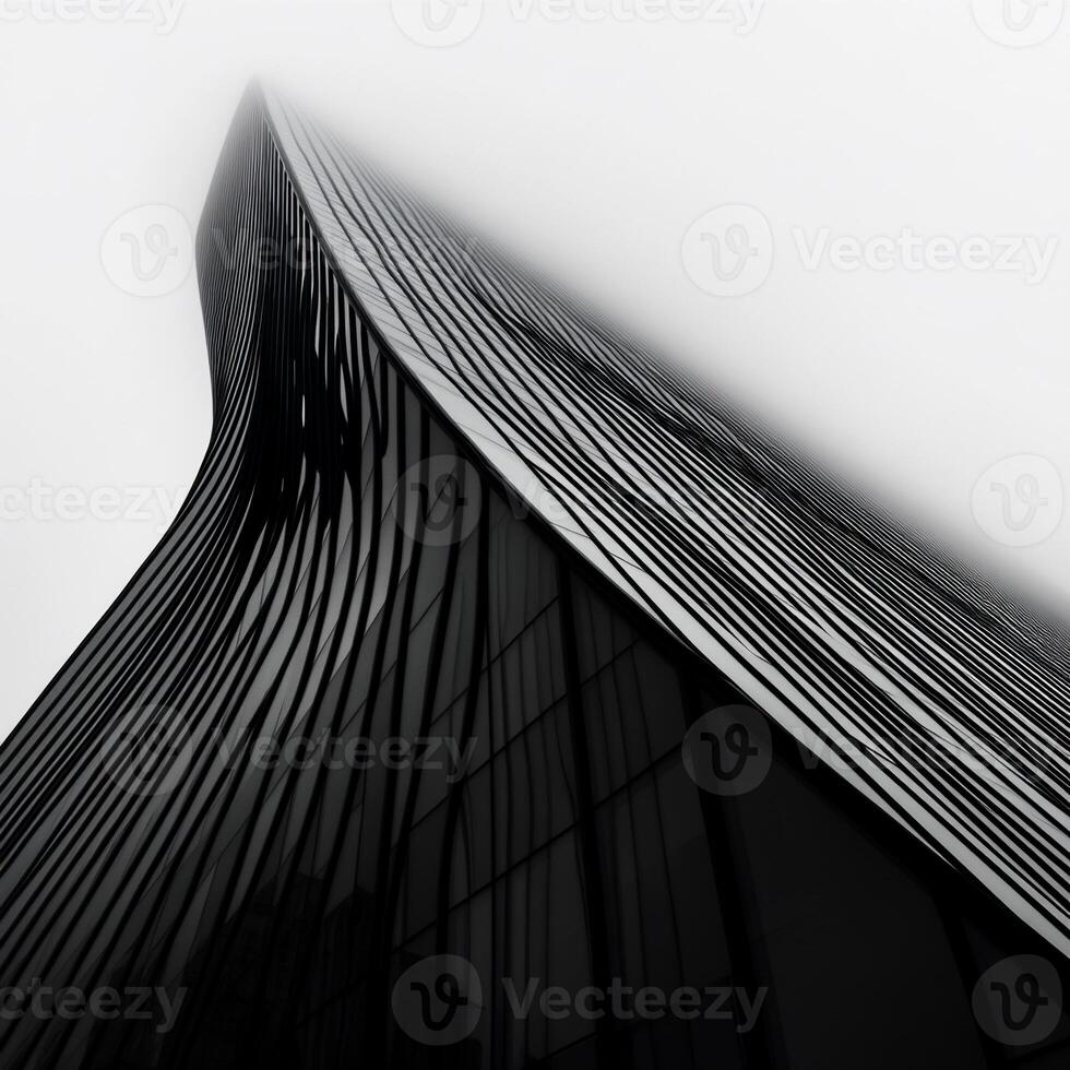 Modern skyscraper, angled facade, shrouded in mist photo