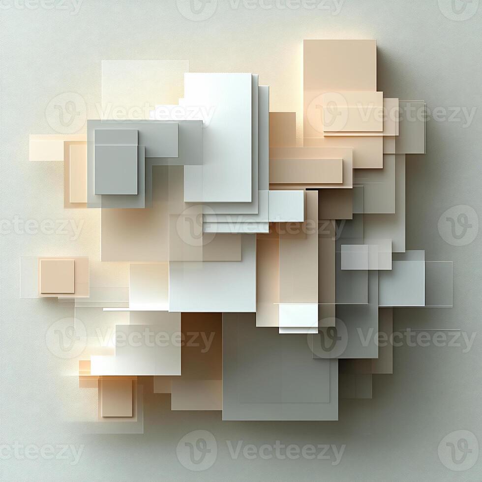 Abstract geometric composition of layered squares in light beige and white photo