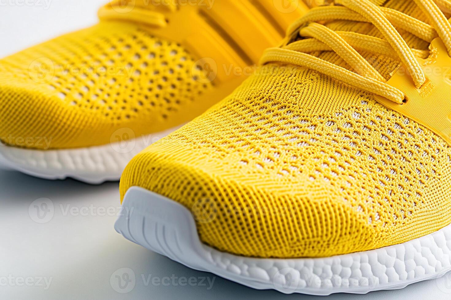 Close-up of bright yellow running shoes photo