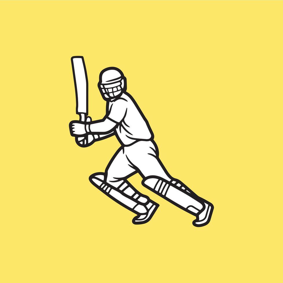 Cricket playing batter - batsman illustration, mans cricket, left handed batter playing running vector